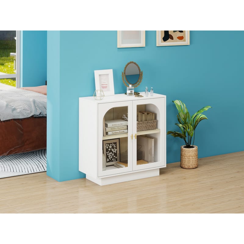 Roomfitters Storage Cabinet with Acrylic Glass Doors, Modern Display Organizer for Living Room