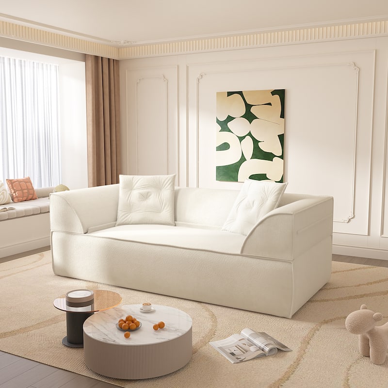 GDFStudio - 78.7" Frameless Corduroy Upholstered 2-in-1 Convertible 3-Seater Sofa Bed with High-Density Foam Backrest & Pillows