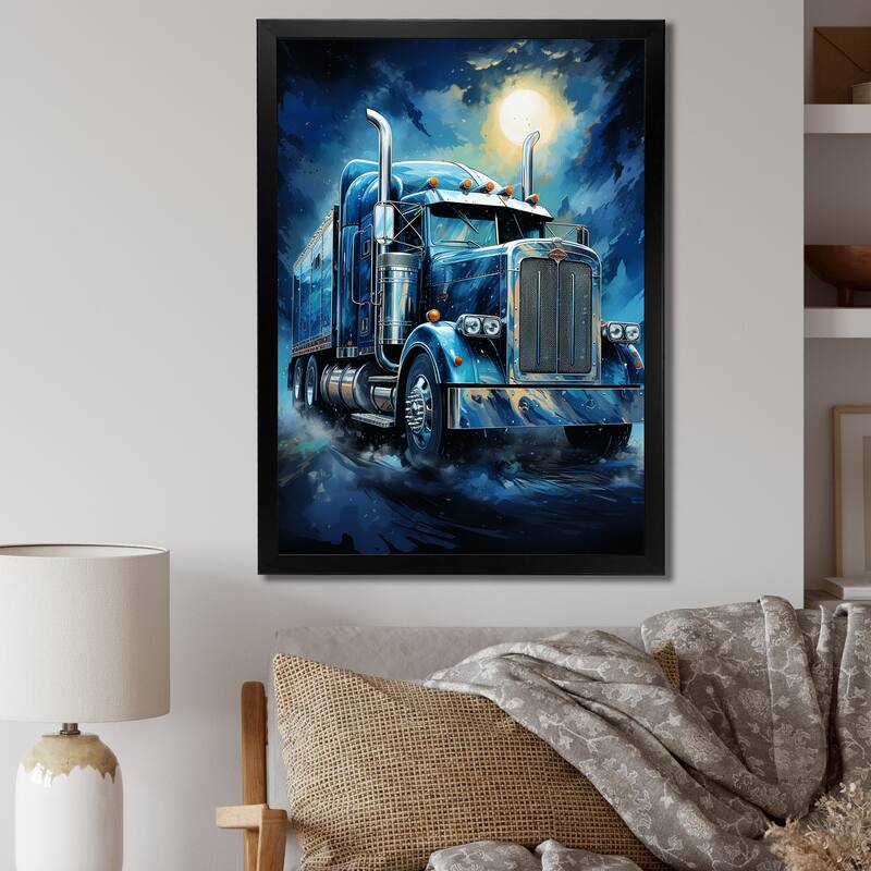 Designart "Red Semi Truck Custom Classic I" Truck Framed Wall Art Prints - 12 in. wide x 20 in. high - Black