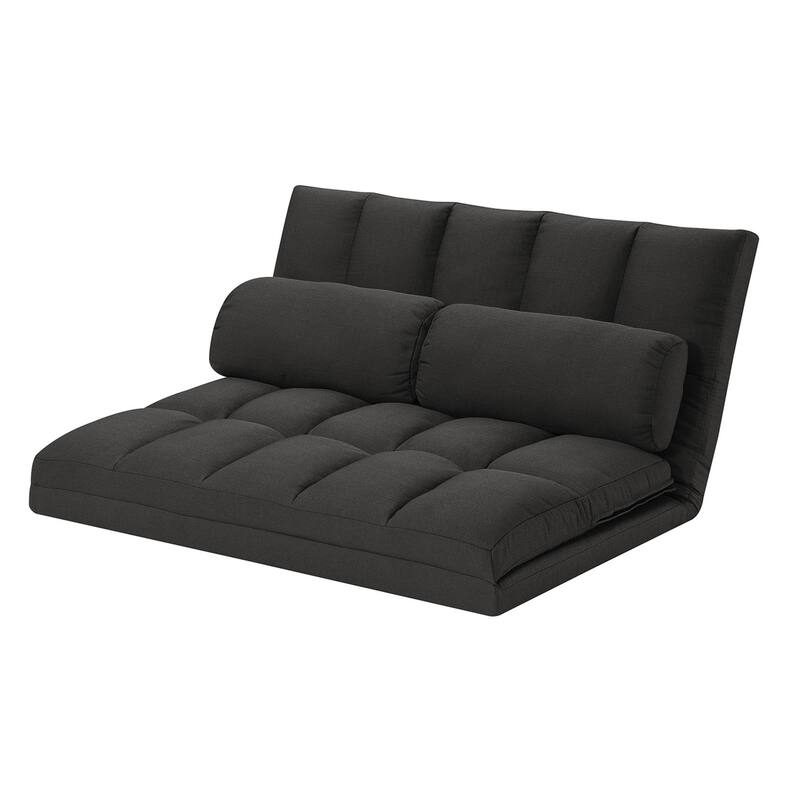 HomeRoots 45" Gray Futon Convertible Sleeper Loveseat and Toss Pillows - 44.50 in. x 22.80 in. x 26.40 in.