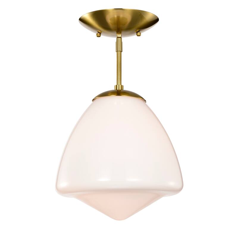 Zylo Semi-Flush Mount Metal Ceiling Lamp with Clear Glass Shade - Brass-Frosted