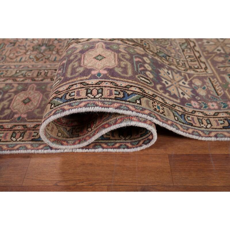Pink Geometric Tabriz Vintage Persian Rug Hand-Knotted Wool Carpet - 8'0" x 11'2"
