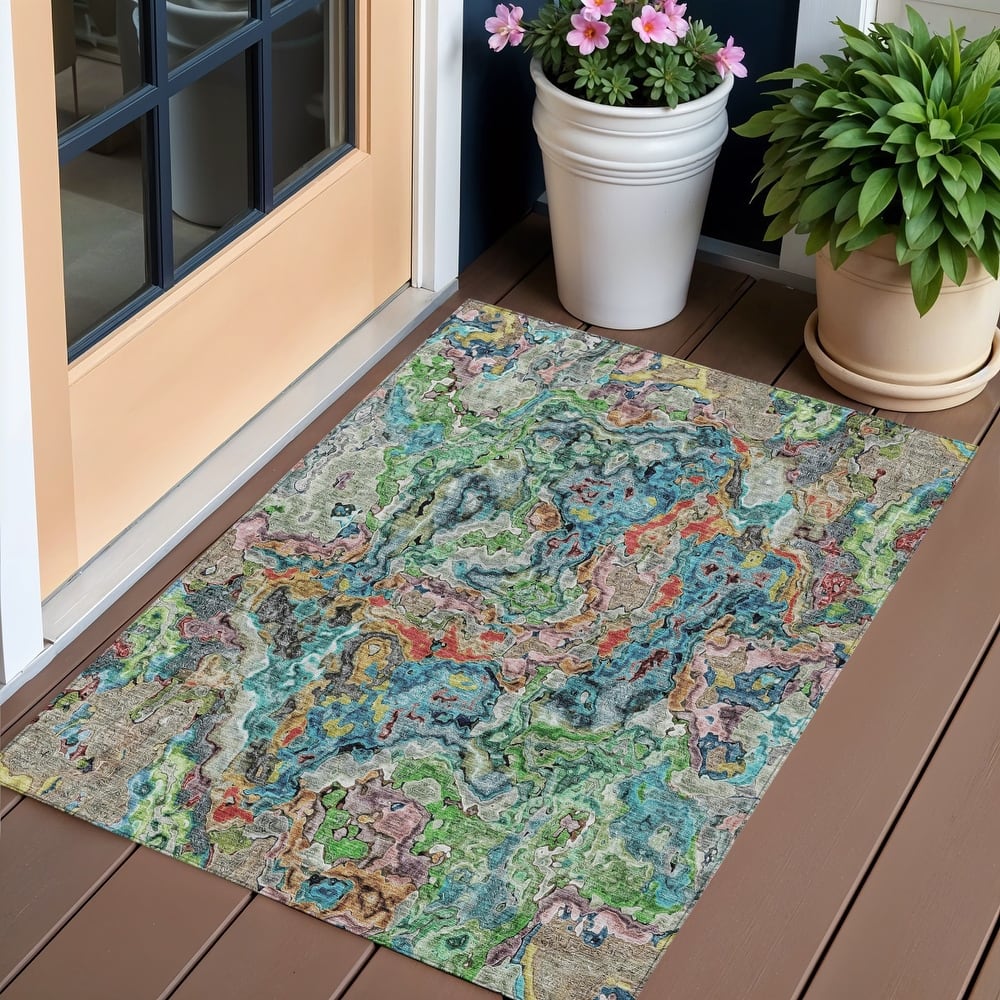 HomeRoots Abstract Transitional Rectangle Outdoor Rug
