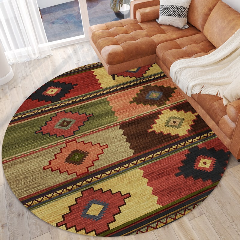 Indoor/ Outdoor Sonora Boho Medallions Washable Rug - 8' x 8' - Paprika