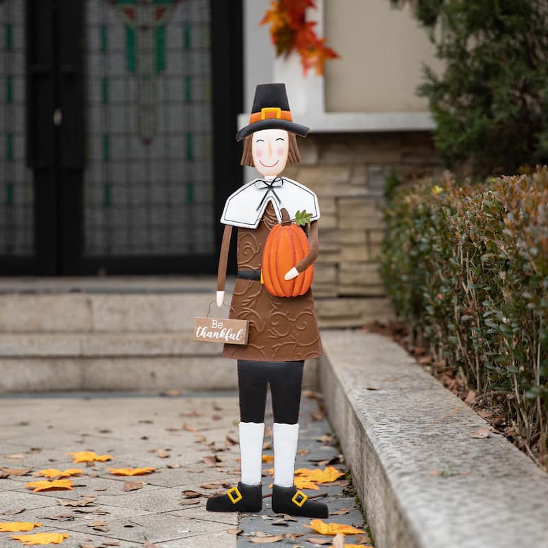 Glitzhome Fall Harvest Metal Yard Stake Hanging Decor for Thanksgiving (2-3 Functions)