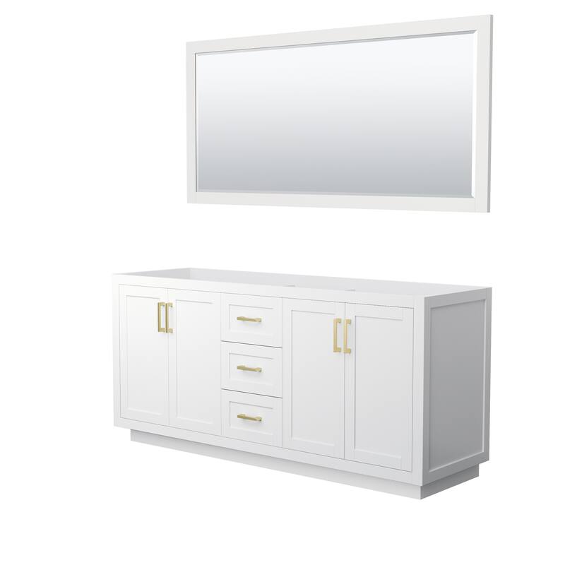 Miranda Double Bathroom Vanity Cabinet, 70-Inch Mirror - 72-Inch Double - White, Brushed Gold Trim, No Top