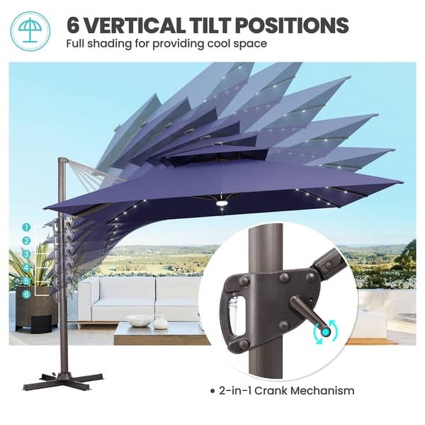 buy waterproof patio umbrella Patbrela 10ft Offset Patio Umbrella with Base, Cantilever Hanging Outdoor  Umbrella with Solar Light Strips, Tilt Adjustment, Market Umbrella for  Yard,