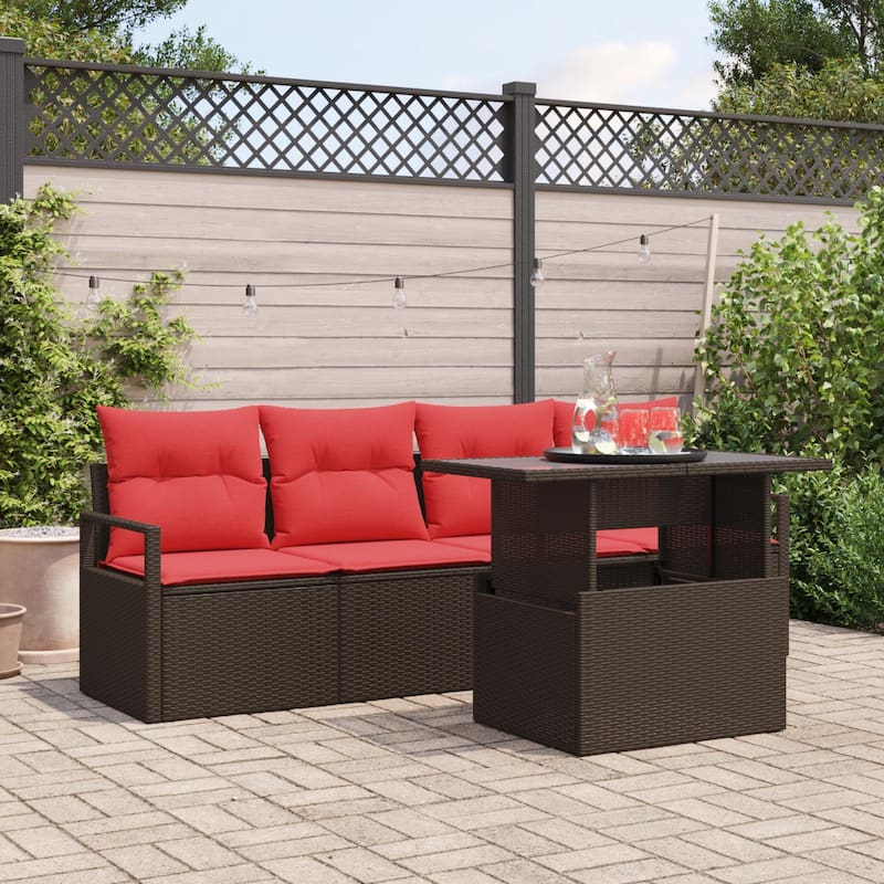vidaXL 5 Garden Sofa Set with Cushions Black/Brown/Grey Poly Rattan - 90.6 x 24.4 x 27.2 - Brown