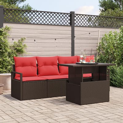 vidaXL 5 Garden Sofa Set with Cushions Black/Brown/Grey Poly Rattan - 90.6 x 24.4 x 27.2