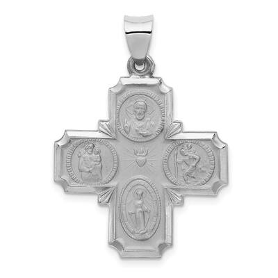 Diamond2Deal 14K White Gold Four Way Medal Pendant (L- 34 mm, W- 24.5 mm)