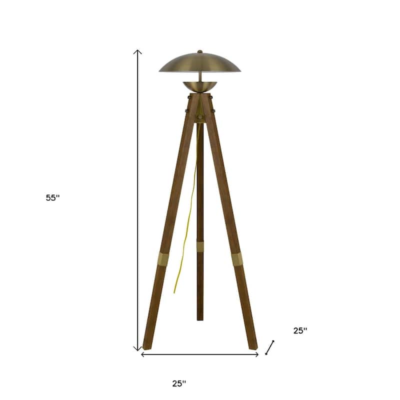 55" Brass Tripod Floor Lamp With Antiqued Brass Dome Shade - 18" x 18" x 60"