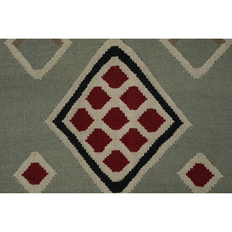 Hand Woven Oriental 100% Wool Carpet Southwestern Tribal Green Kilim Area Rug - 8' 1'' X 5' 2''