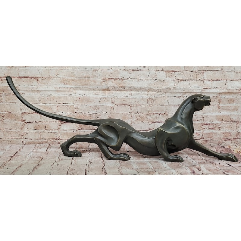 Modern Bronze Panther Sculpture – Abstract Feline Art Deco Style