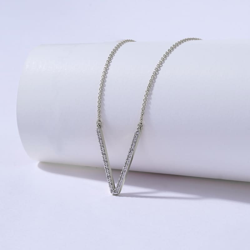 1/20ct TDW Diamond Classic Initial Pendant Necklace in Silver for Women - V - White