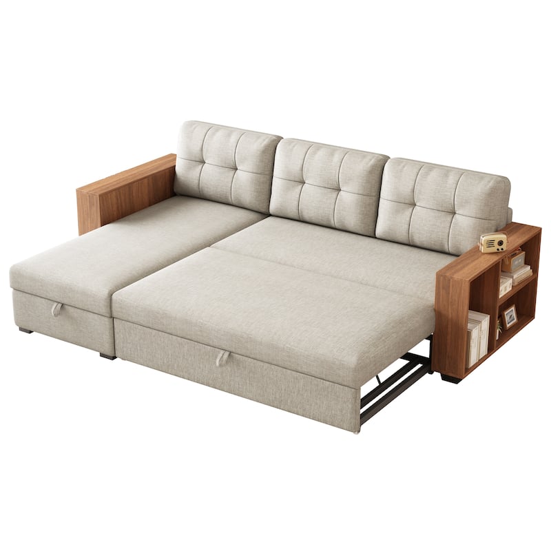 GDFStudio - Vinnas Convertible Sectional Sofa with Pull-Out Bed and Hidden Storage Chaise