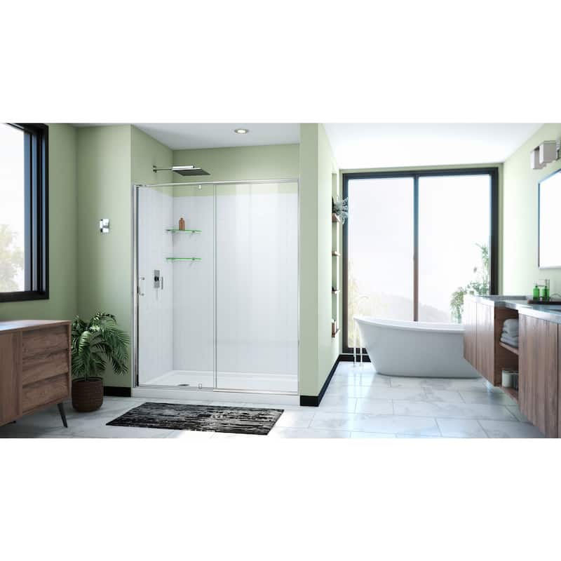 DreamLine Flex 36 in. D x 60 in. W x 78 3/4 in. H Pivot Shower Door, Base, and White Wall Kit in Chrome