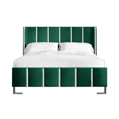 CraftPorch Luxurious Crystal Diamond Strip Velvet Upholstered Bed