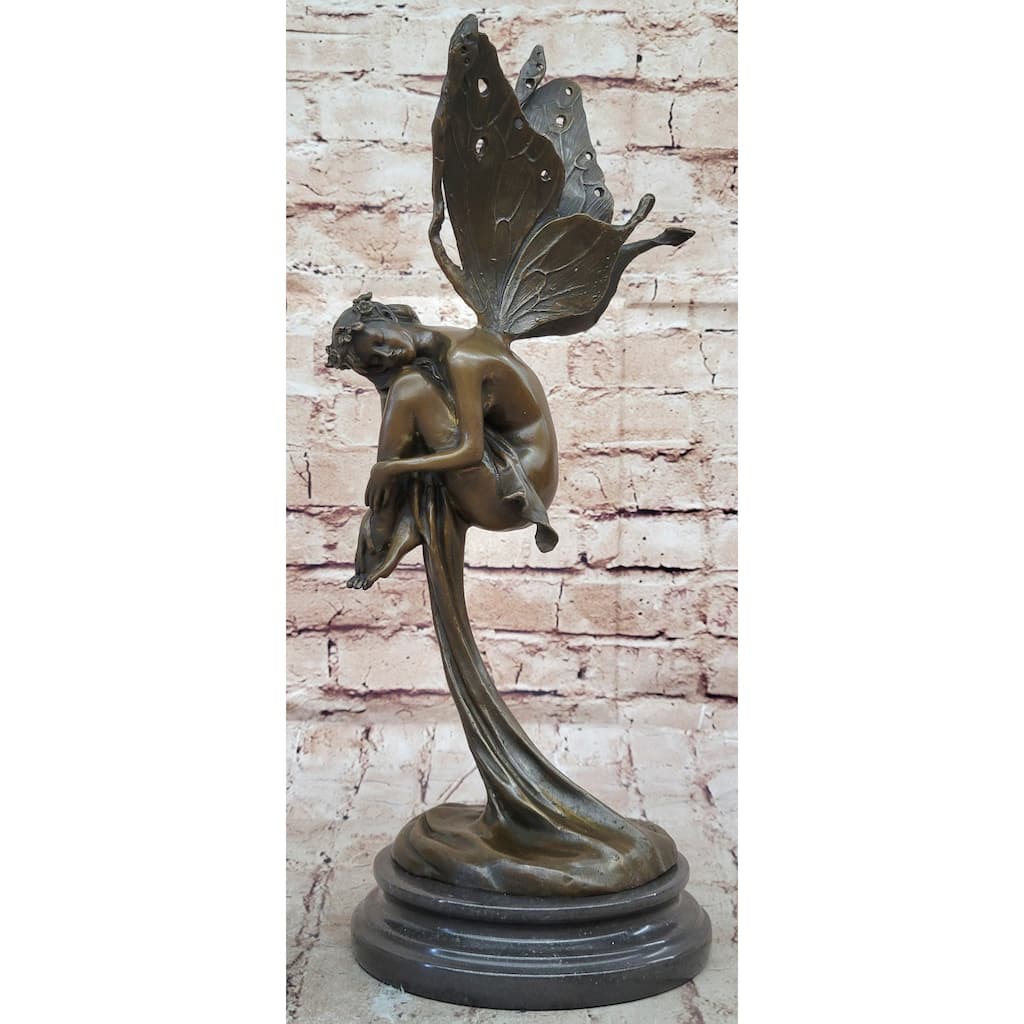 Sleeping Winged Fairy Angel Nymph Bronze Fantasy Statue Sculpture Collectible 15.5 Inches X 6 Inches