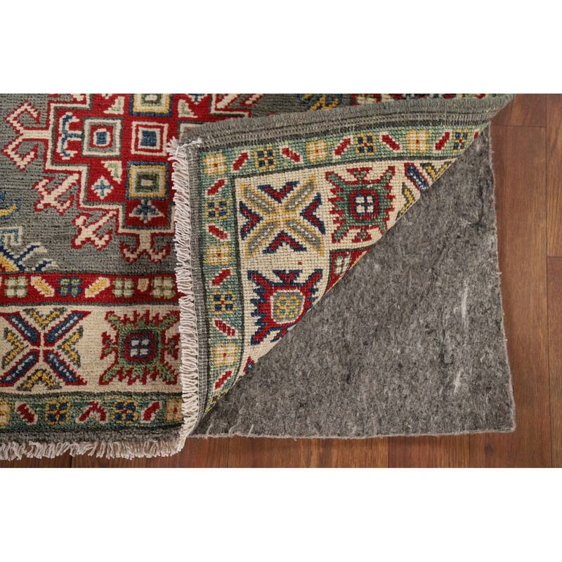 Geometric Kazak Foyer Rug Handmade Grey Wool Handmade Wool Carpet - 2'8" x 4'2"