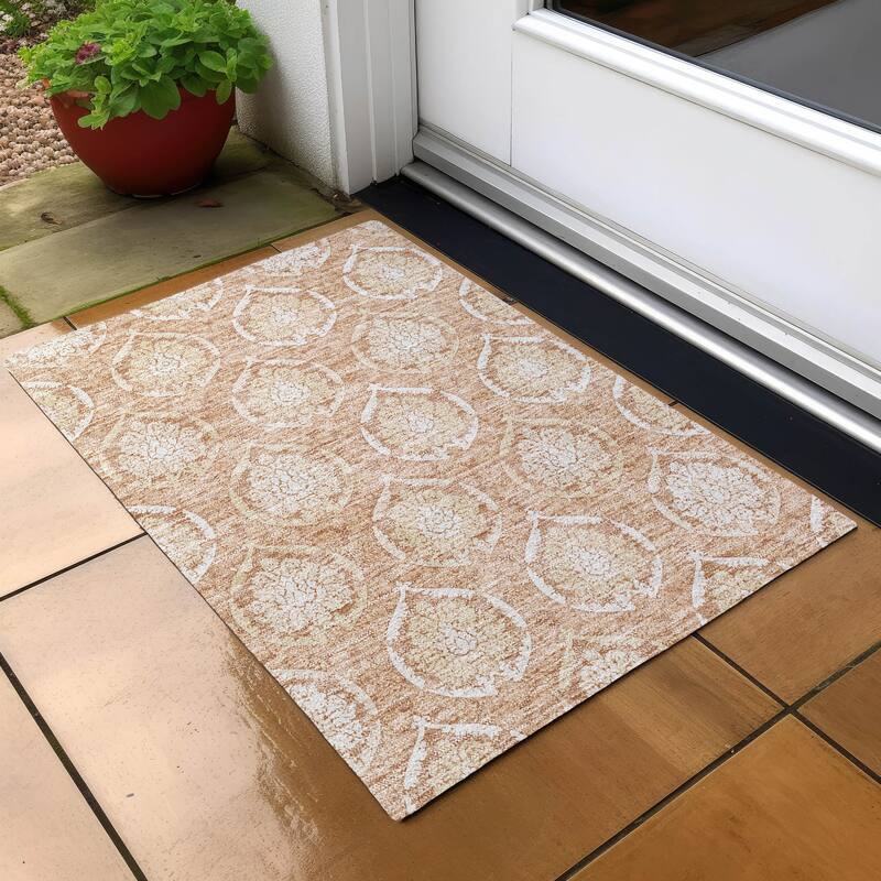 Machine Washable Indoor/ Outdoor Chantille Traditional Damask Rug - Salmon - 1'8" x 2'6"