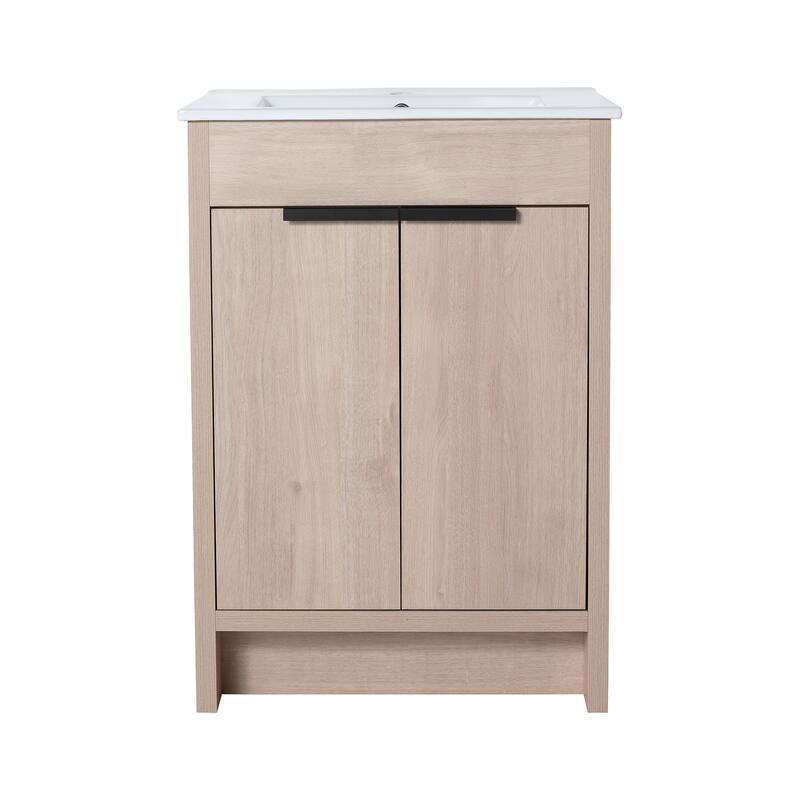 Freestanding Plywood Bathroom Vanity Set in Plain Light Oak with Integrated Sink