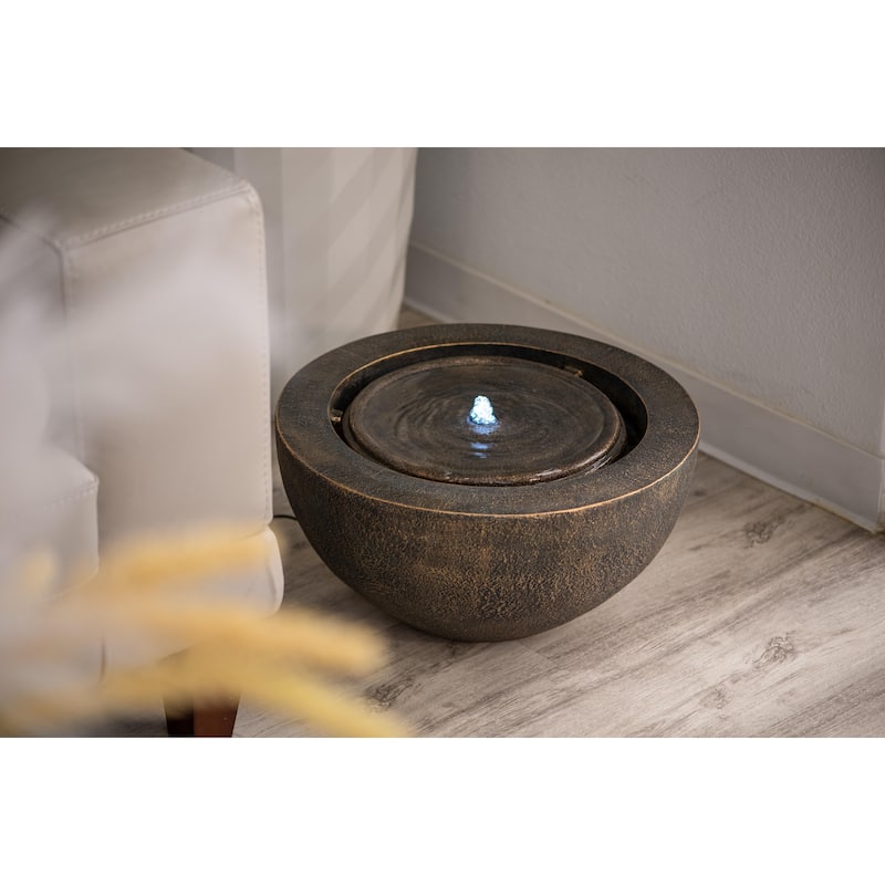 XBrand 19.8"W Round Polyresin Sphere Water Fountain w/LED Light, For Indoor/Outdoor, Garden Water Fountain