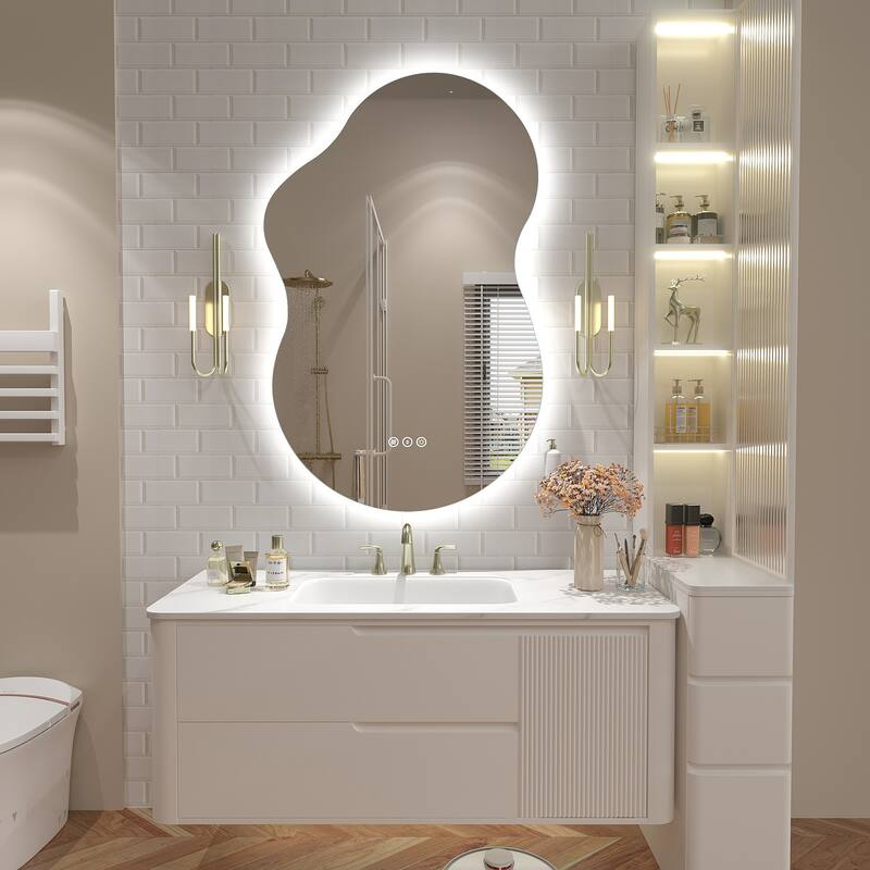 UL Certified Irregular LED Anti-fog Cloud-shaped Wall Bathroom Vanity Mirror