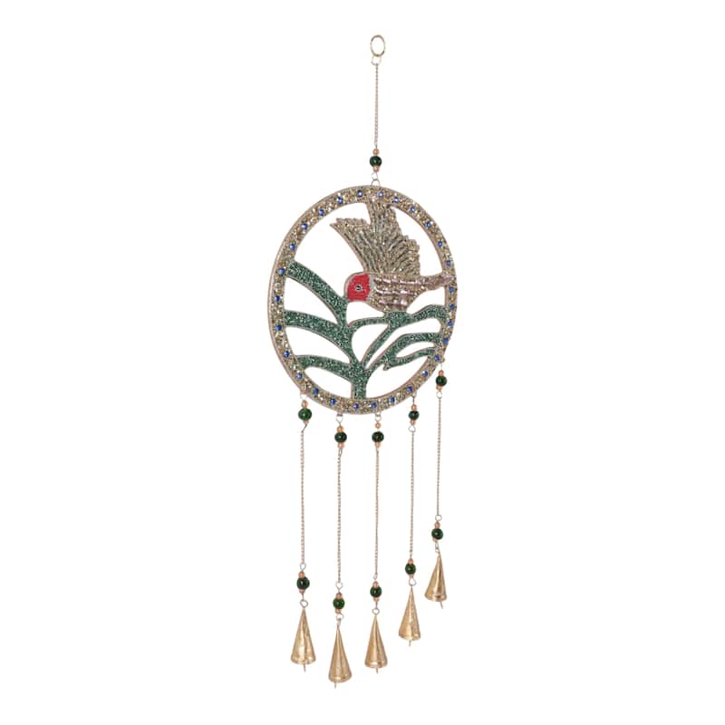 Wood Metal Mosaic Hummingbird Wind Chime Hanging Decor - 35" Green - 12" x 1.25" x 35"