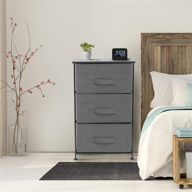 Bedside Furniture & Night Stand End Table Dresser with Steel Frame