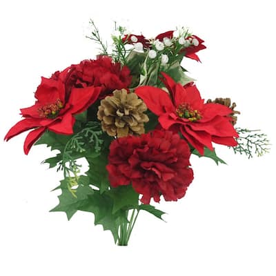Artificial Winter Frost Seasonal Mixed Bush Holiday , Red , ABN4B016-RED