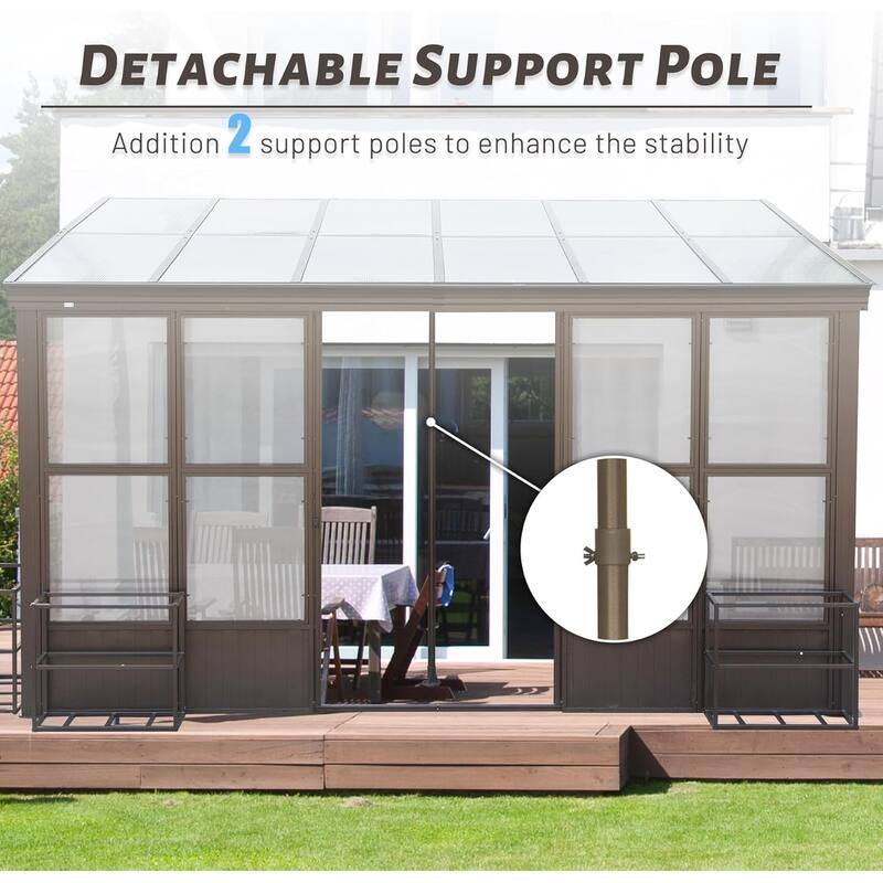 GDFStudio - Terry All-Season Aluminum Sunroom with Detachable Polycarbonate Panels and Lockable Sliding Doors