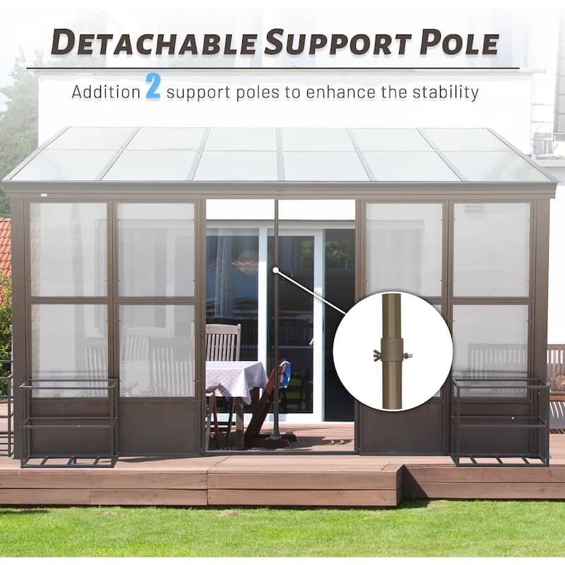Outdoor Wall Mounted Solarium with Detachable Windows, Aluminum Lean to Gazebo Sun Room