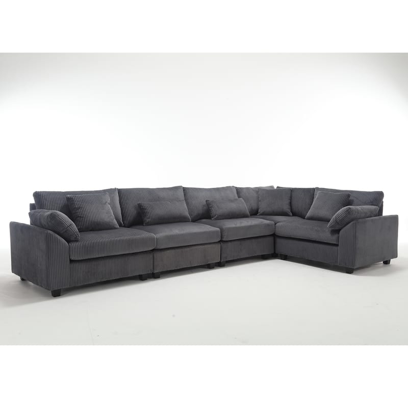 Grey 146'' Convertible 5-Seater Modular Sofa with Plush Cushions