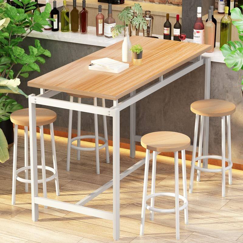 Eureka Industrial Modern Counter Height Pub 5-piece Dining Set, Wood Rustic Kitchen Dining Bar Set For Dining Room, Apartment