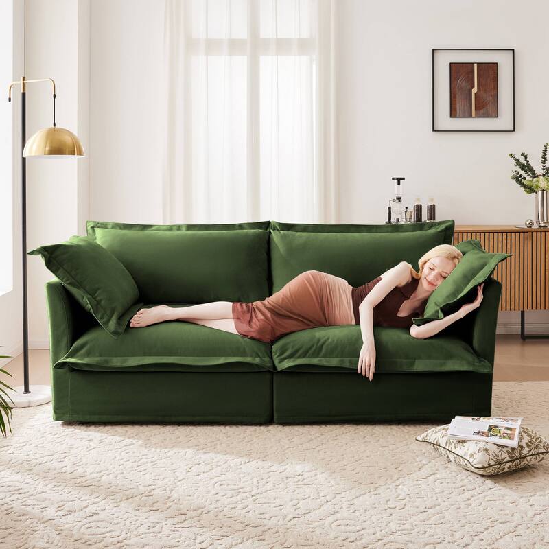 Modern 2 Seater Upholstered Sofa with 2 Pillows