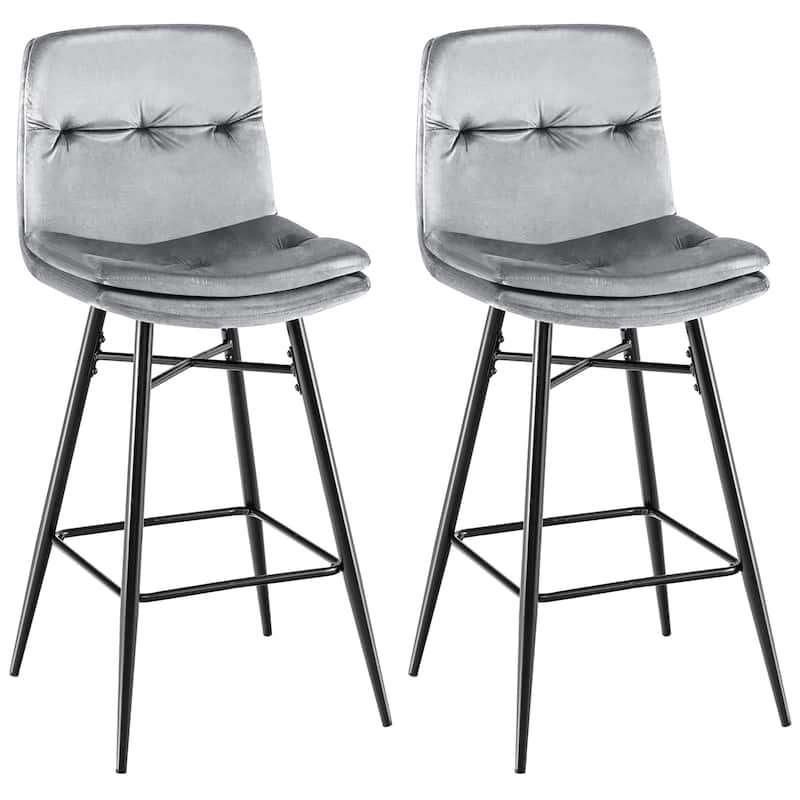 Costway Set of 2 Velvet Bar Stools Bar Height Kitchen Dining Chairs - See Details - Grey