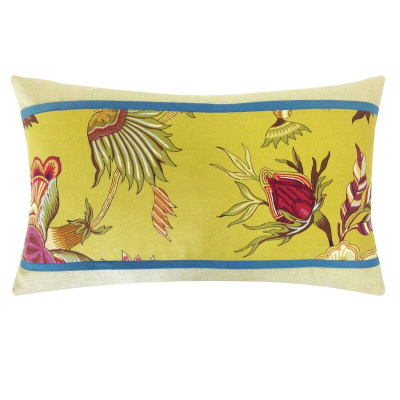 Jiti Indoor Jade Tropical Floral Patterned Cotton Decorative Rectangle Lumbar Pillows Cushion for Sofa Chair 12 x 20 - Jade/Blue