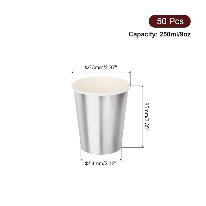 Disposable Paper Cups, 50 Pack 9 OZ Party Decorative Cups for Coffee - Silver