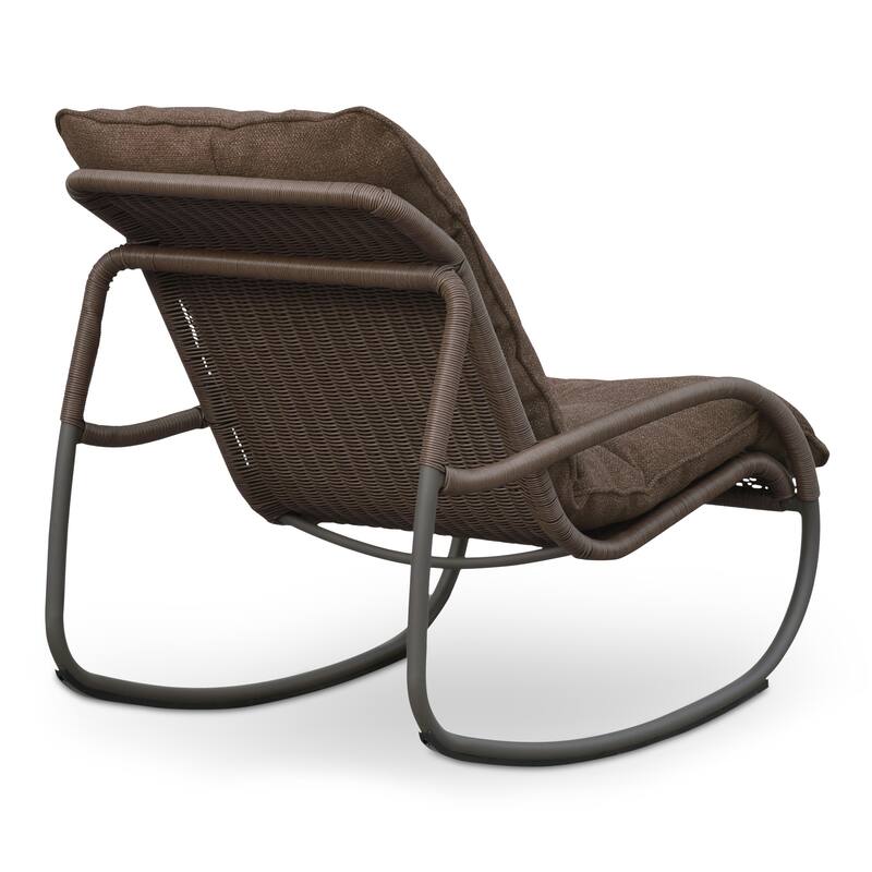 NADAAL STUDIOS Torven Outdoor Rocking Chair, Woven Synthetic Wicker, Aluminium Frame, Brown Cushion, Brown