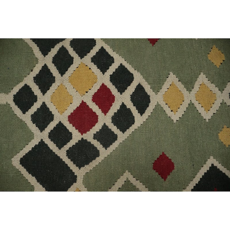 Hand Woven Oriental 100% Wool Carpet Southwestern Tribal Green Kilim Area Rug - 8' 1'' X 4' 10''