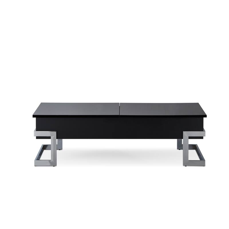 Modern Coffee Table With Lift Top, Black High Gloss & Chrome Finish Coffee Table w/Lift Top