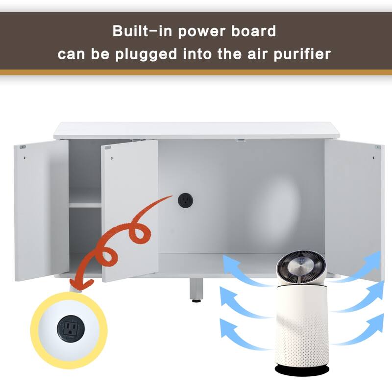 Cat Litter Box with Hidden Plug 3 Doors Bench Side Table Cat House