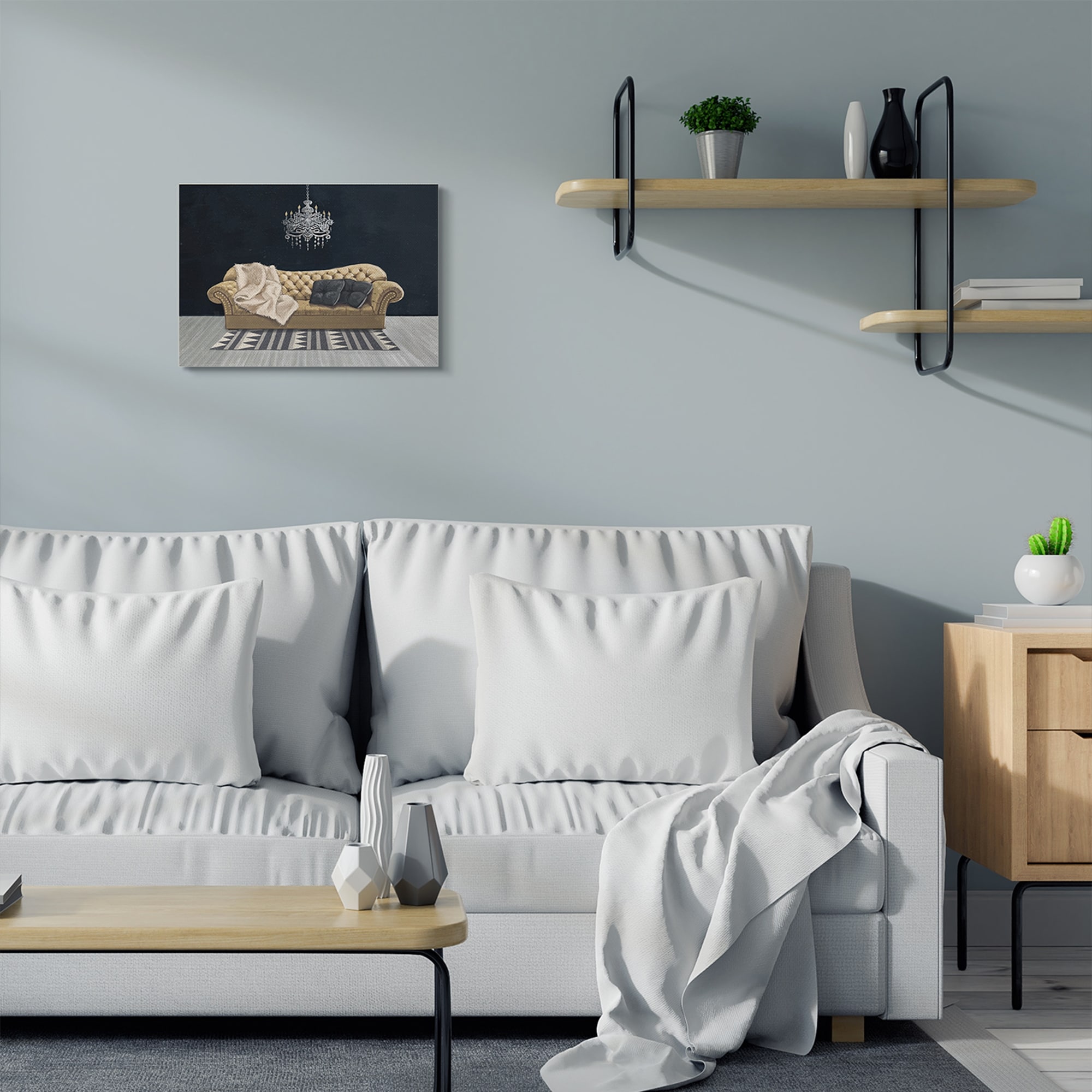Stupell Modern Living Room Interior Design Blue Gold - Picture 7 of 20