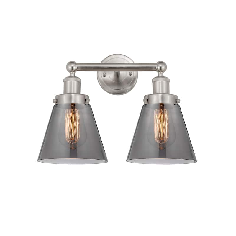 Innovations Lighting 616-2W-10-16 Cone Vanity Cone 2 Light 16" Wide - Brushed Satin Nickel / Plated Smoke