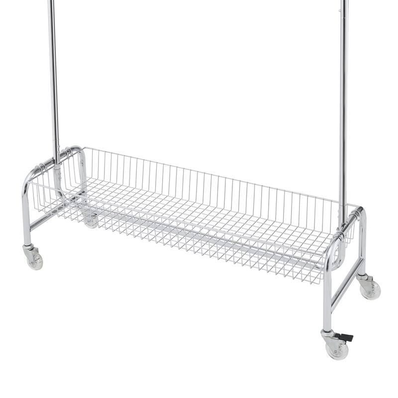 Garment Rack with Basket on Wheels Rolling Clothes Rack Heavy Duty Garment Rack