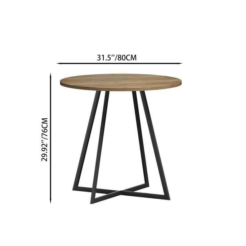 Anmytek Round Dining Table Modern Wood Top and Metal Frame Brown Industrial Kitchen Table
