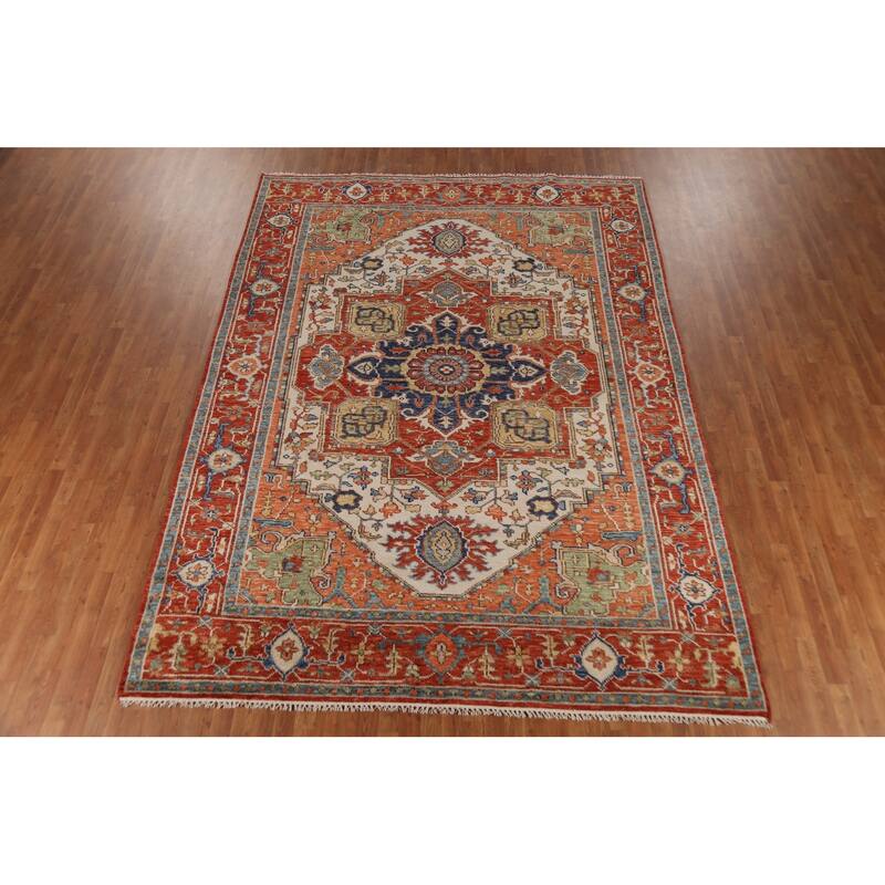 Geometric Heriz Serapi Indian Rug Handmade Traditional Wool Carpet - 8'9" x 11'10"