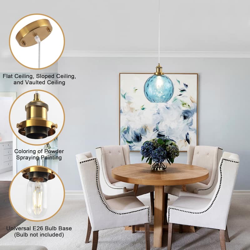 1-Light Glam Modern Metal Hanging Foyer Pendant Light with Glass Shade for Kitchen Island