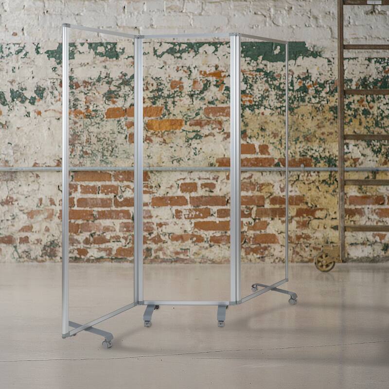 Transparent Acrylic Mobile Partition with Lockable Casters (3 Sections Included)