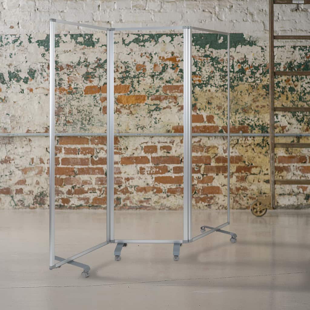 Transparent Acrylic Mobile Partition with Lockable Casters (3 Sections Included)